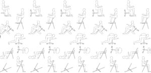 This illustration shows multiple silhouettes sitting on chairs at different angles and positions.